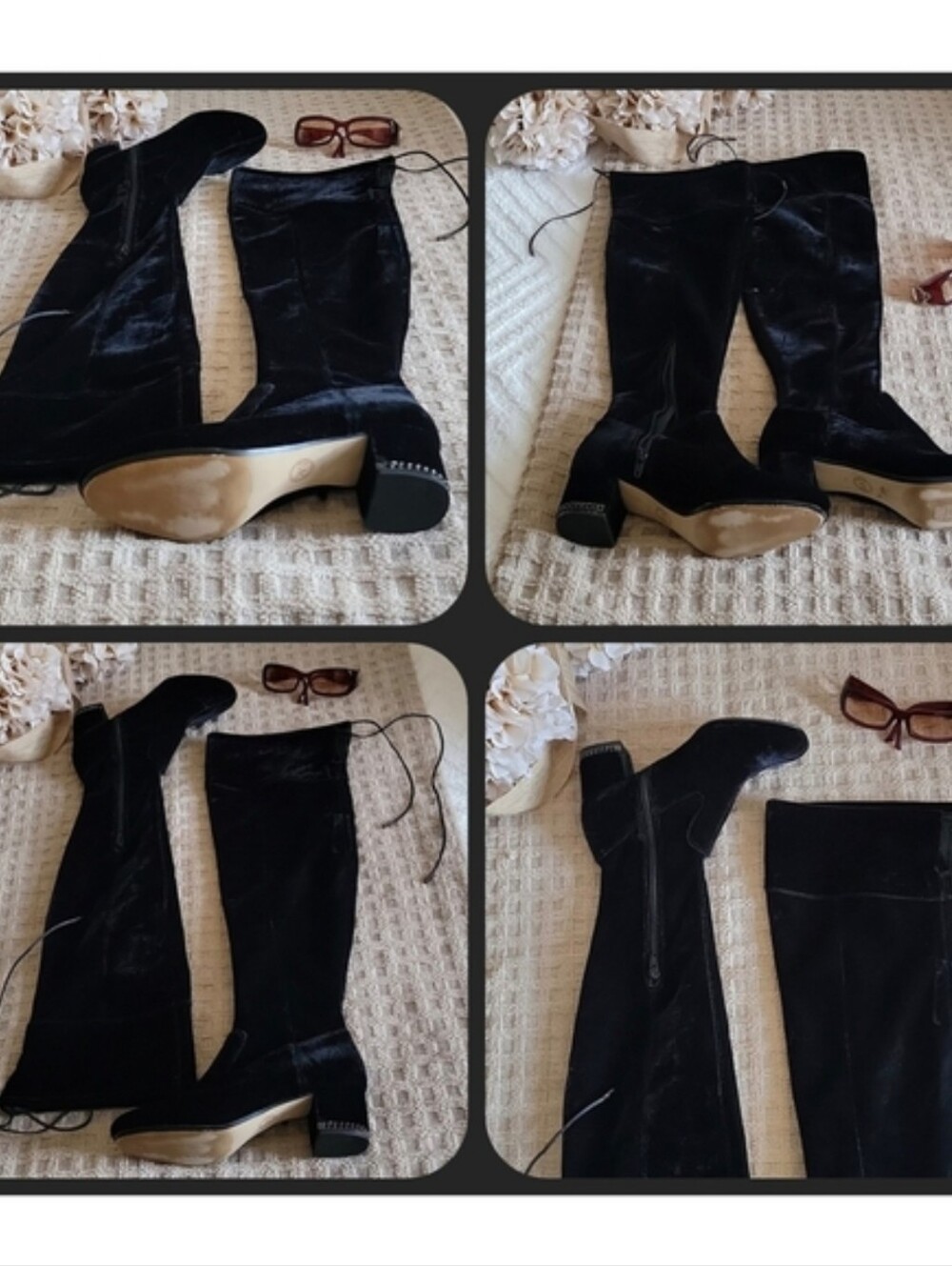 💗✨️ MK Black Velvet Knee Boots w/ Gold Chain Heel ✨️💗